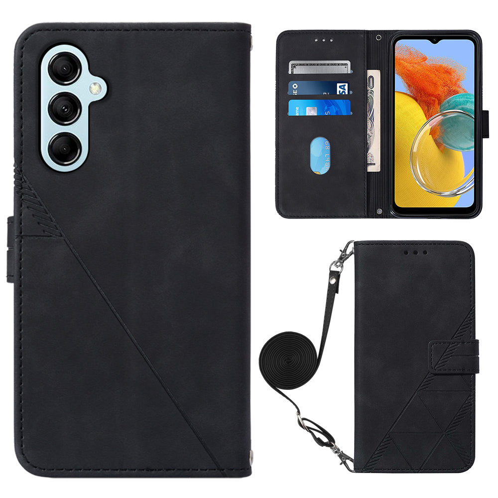 YB Imprinting Series-2 til Samsung Galaxy M14 5G Imprinted Lines Læderpung telefonetui med foldbart stativ YB Imprinting Series-2 til Samsung Galaxy M14 5G Imprinted Lines Læderpung telefonetui med foldbart stativ